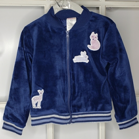 Vtg Wonder Kids Velour Track Jacket Appliqued Animals Bunny Striped Ribbed Hem - Picture 9 of 10